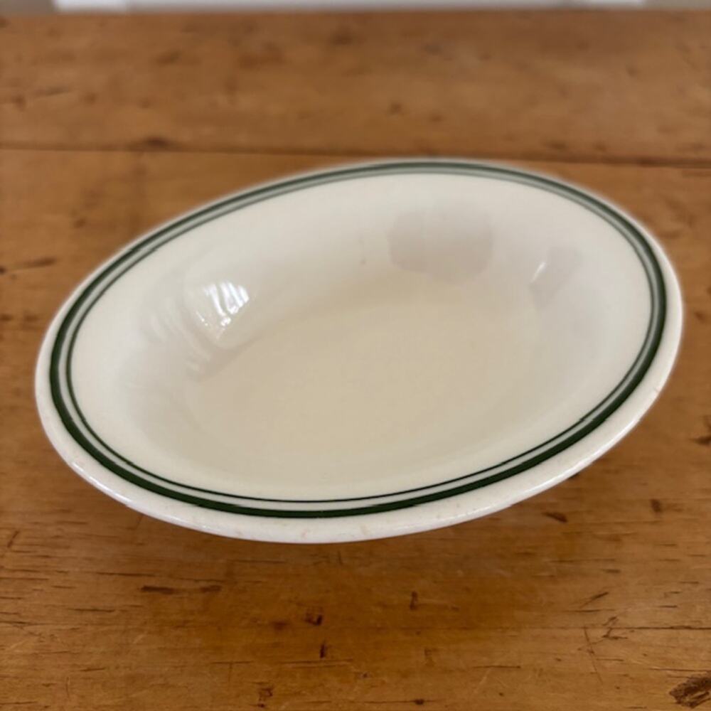 Vintage Sterling China White & Green Stripe Diner Ware Ironstone Oval Soap Dish